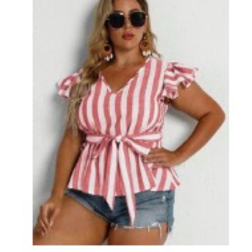 Red and white striped top